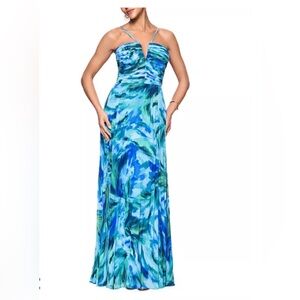 Aqua Pleated Chiffon Maxi Dress with Strappy V-Neck Bloomingdales